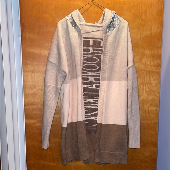 Hooded cardigan sweater with sequin hood - Picture 1 of 6